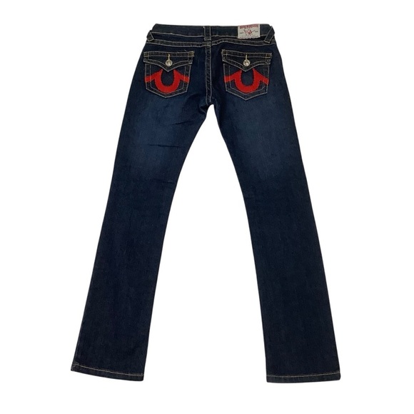 True Religion Women’s Joey Super T Straight Leg Jeans Size 27 Red Stitch Rare - Picture 1 of 10